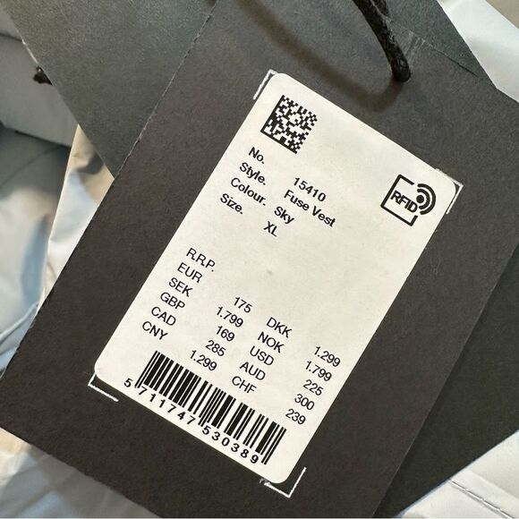 NWT Rains Fuse Vest Sky Blue-Gray Puffer Zip Front, Size XL Unisex - Picture 11 of 13